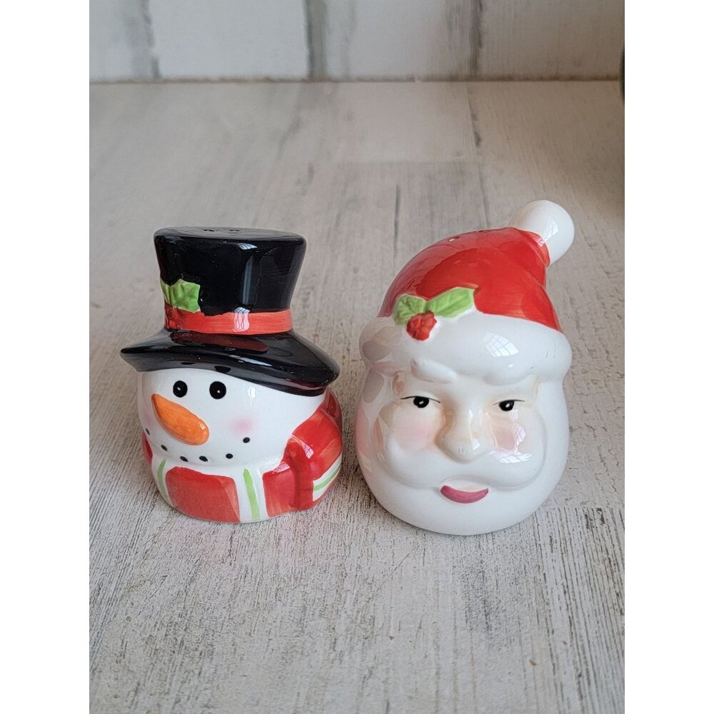Vintage santa snowman face‎ salt pepper set xmas decor